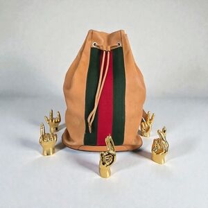 Gucci Tan Backpack with Red and Green Stripes